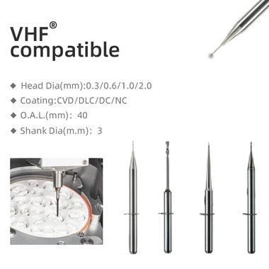 {{0}}.3/0.6/1۔{7}}/2.0mm ڈینٹل Zirconia Milling Bur For VHF K5 / R5 / S1 / S2